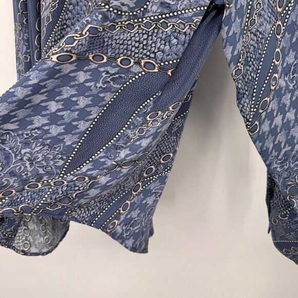 Chicos 3 Womens Button-Down Long Sleeve Shirt Size XL Blue Geometric satin - Picture 9 of 12